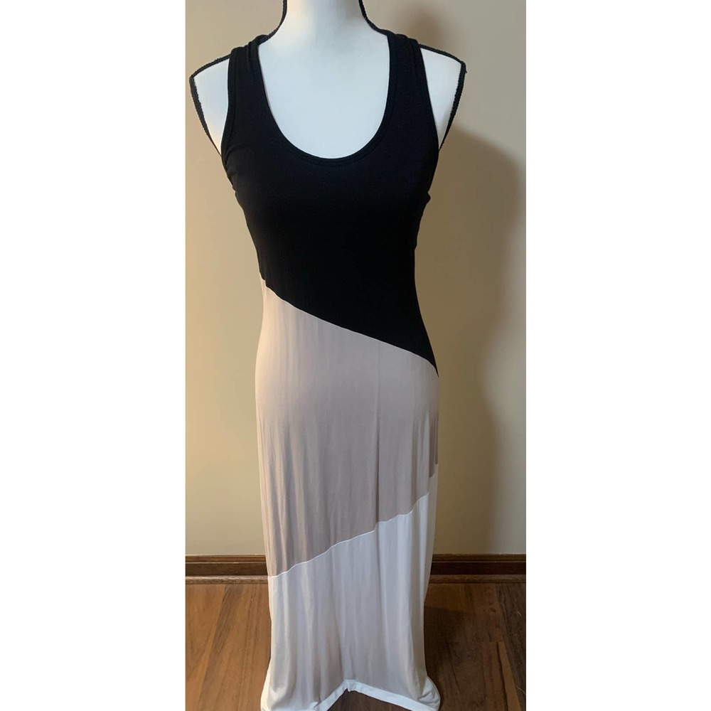 Calvin Klein Long Black/White/Tan Color Block Sleeveless Dress Size 4